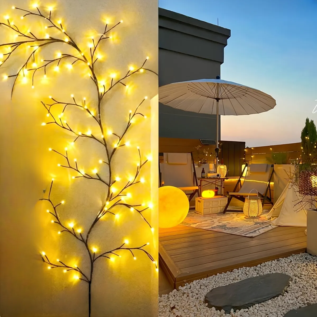 1PC USB Operated 96LED Willow Vine LightsOutdoor Waterproof Fairy String LightsWall Decor Lamps For GardenPorchShopTerracePathway，For Home Party Holiday Decoration