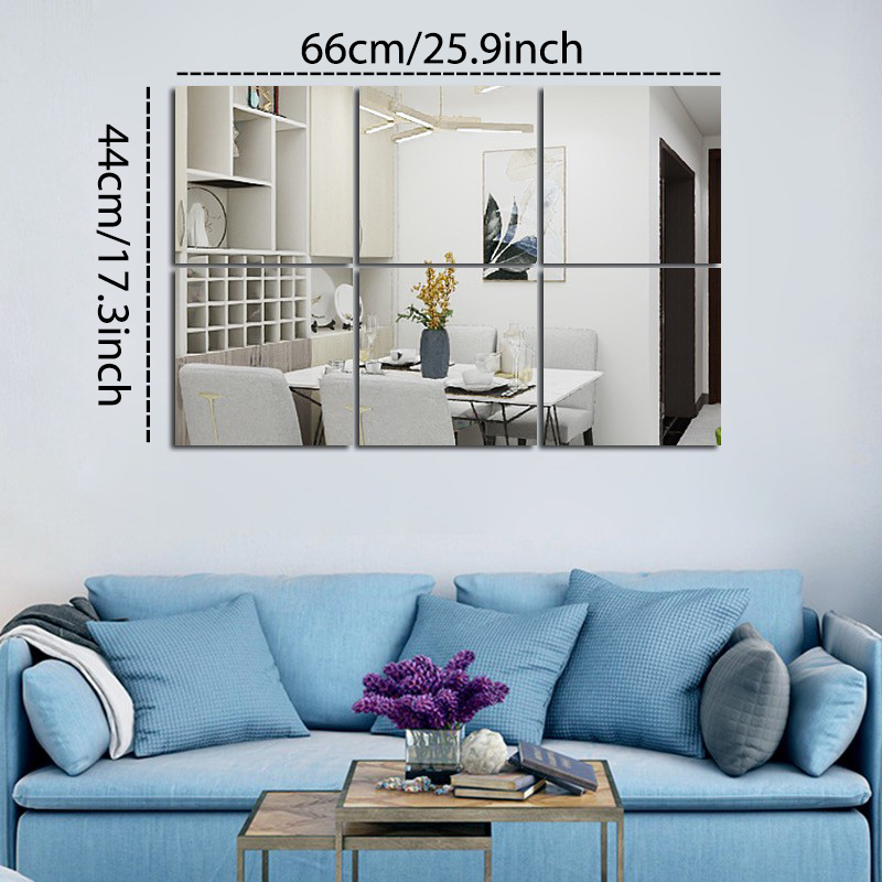 Miumiu HD Wall Glass Paste Mirror 6pcs Full Body Fitting DIY Mirror Sticker Self-Adhesive For Living Room/Bedroom/Bathroom