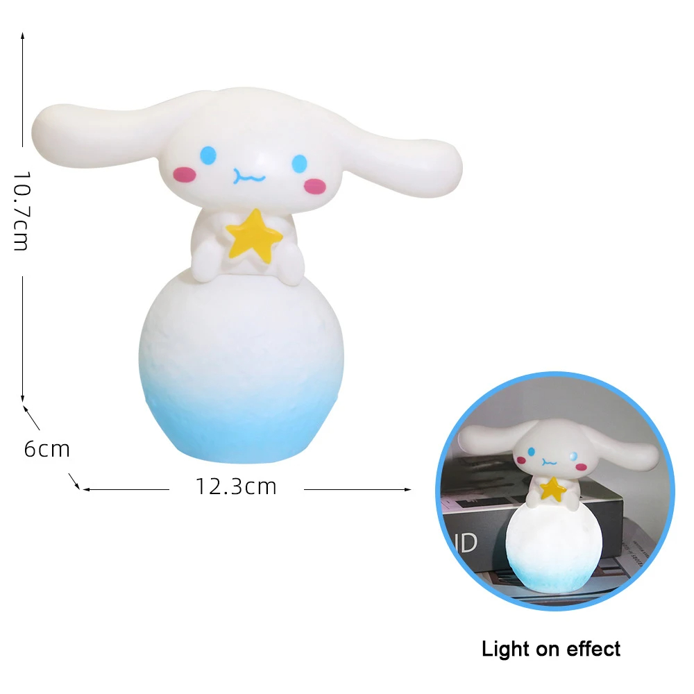 Sanrio Hello Kitty Kuromi Cinnamoroll Night Light Glowing Children Toy Bedside Lamp Anime Kawaii Cute Children Kid Present Gifts 3D Moon Night Light Figure Cartoon Cake Decoration LED Light Cute Lamp