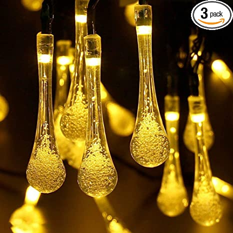 Lozzby 30 LED String Solar Light Water Droplets Lamp Outdoor Garden Party Christmas Lights LED Raindrop Teardrop Solar Powered String Fairy Lights