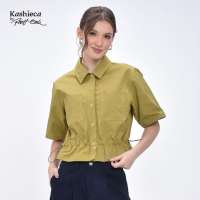 KASHIECA by Rhett Eala Drawstring Waist Short Sleeve Button-Down Blouse (ASF5130)