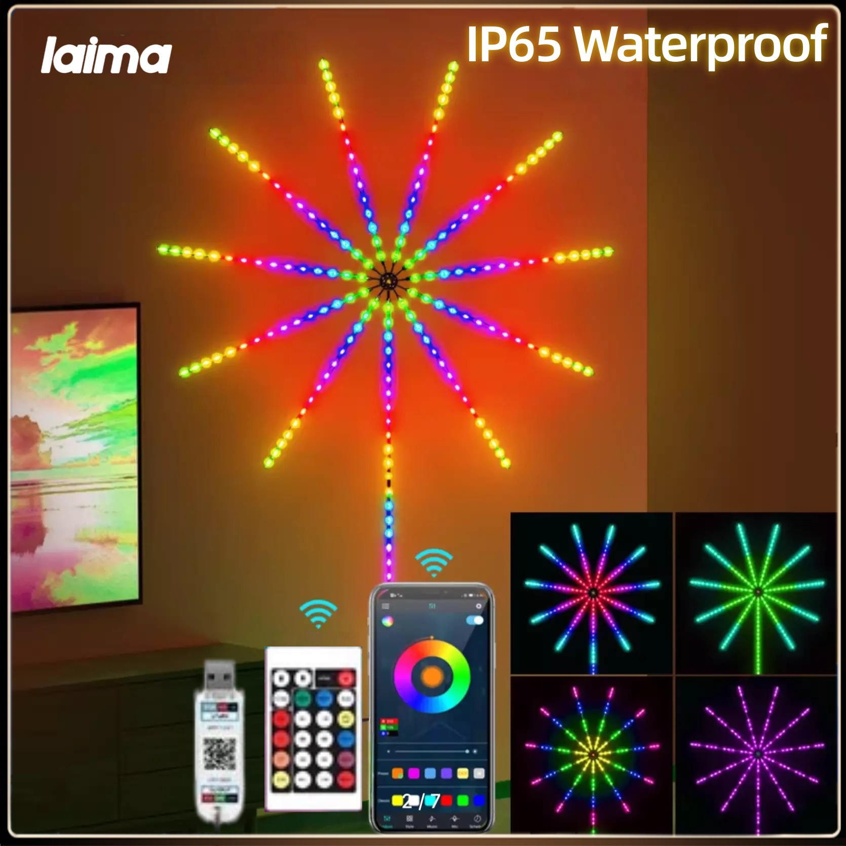 LAIMA LED Firework Fairy Lights Christmas lights In/Outdoor Decorations RGB Smart Flexible Strip Lights for Home Dream Color Lamp