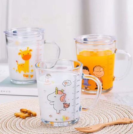 T18 Kids milk cup glass with straw Child cartoon animal series 400ML