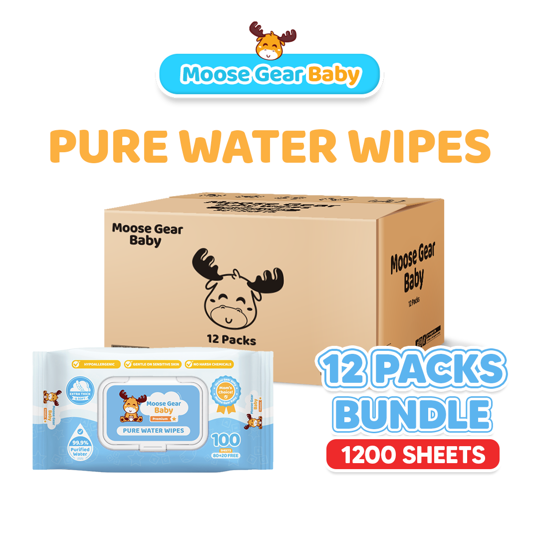 Moose Gear Baby Pure Water Wipes 12PACKS (1BOX) Hypoallergenic Extra thick & Soft