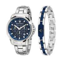 [2 Years Warranty] Maserati Successo 44mm Mens Chronograph Quartz Watch Relo + Bracelet SpecialSet R8851121016 With Luminous DialHands