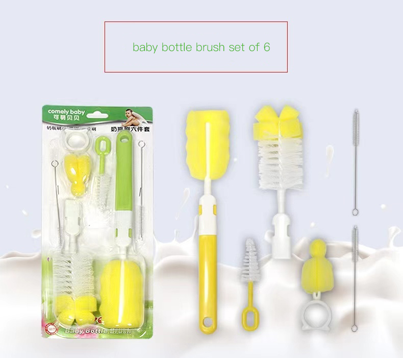 Bottle Pacifier Brush Cleaner Sponge Plastic Baby Feeding Bottle Cleaning Brush Set
