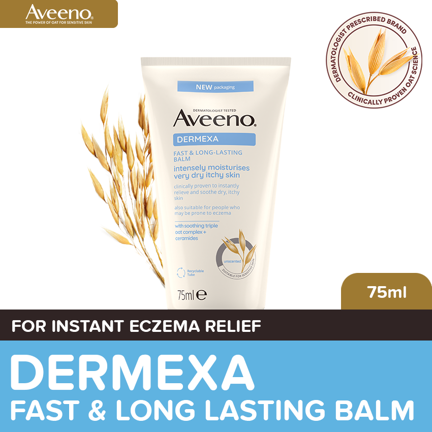 Aveeno Dermexa Fast and Long-Lasting Balm 75ml - Eczema Cream Lotion for Sensitive Skin Atopic Dermatitis
