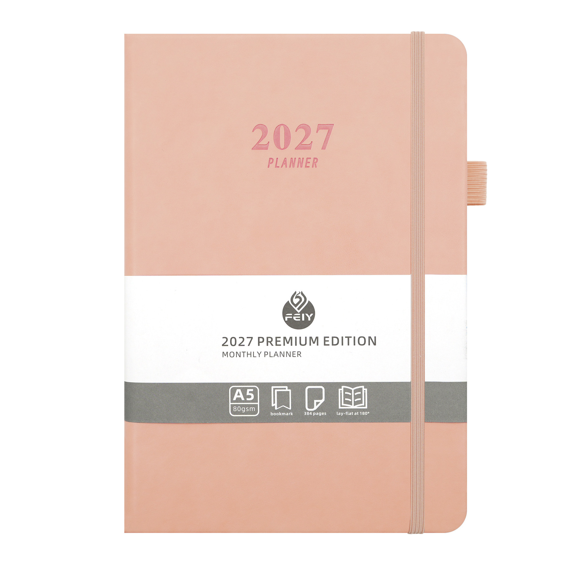 2027 English Weekly Monthly Planner A5 Schedule Notebook 194GSM PU Leather Hard Cover Meeting Schedu