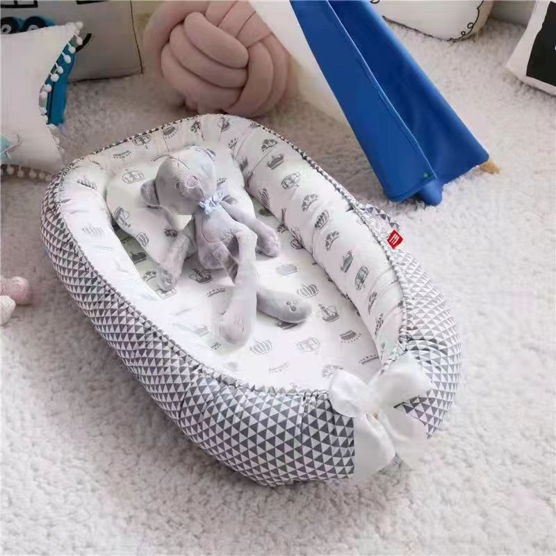 Portable Baby Bed Cotton Baby Nest with Baby Pillow Removable Newborn Bed Set for Baby Washable Crib Nest for Baby Baby Bed Cushion
