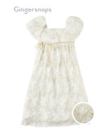 Gingersnaps Layla Embroidered Empire Cut Dress With Puffed Sleeves And Velvet Ties