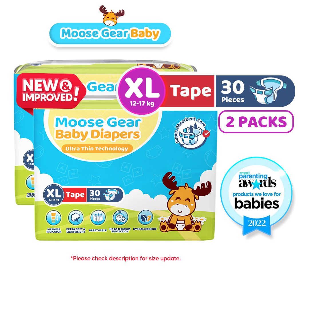 Moose Gear Baby Tape Diaper XL 60pcs (2PACKS) Super Absorbent No Leaks