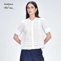 KASHIECA by Rhett Eala Womens Eyelet Lace-Trim Short Sleeve Blouse (ASF5119)