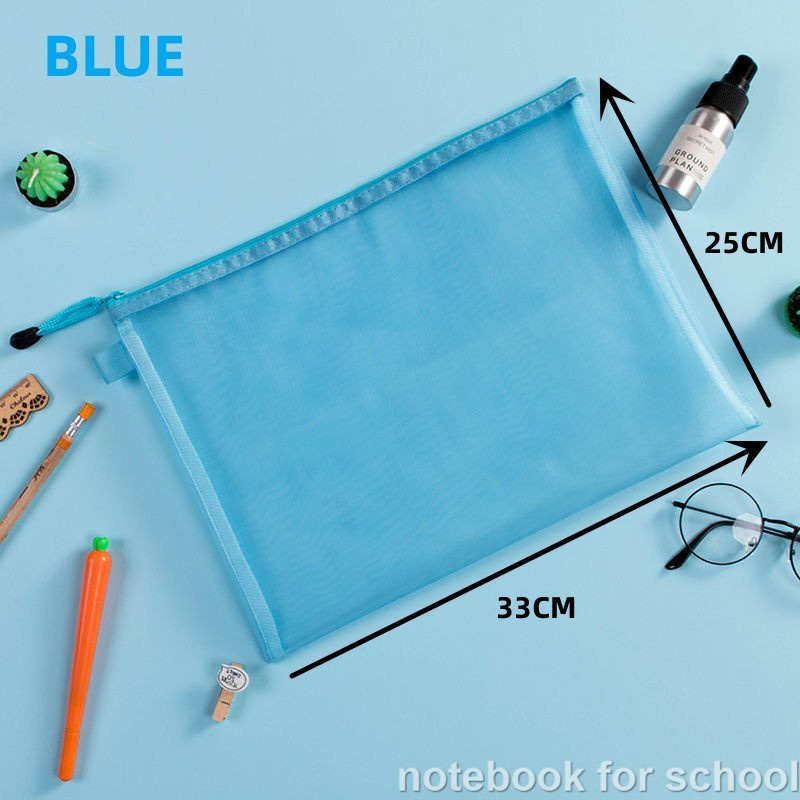 A4 Transparent Mesh Envelope Nylon Mesh Bag with Zipper File Document Exam Paper Organizer Office