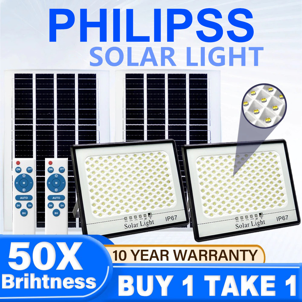 Solar lights BUY 1 TAKE 1 Solar Flood Light Outdoor Waterproof IP67 Light Solar Lights With Solar Panel Solar Lights 10000W Complete Set Lights COD