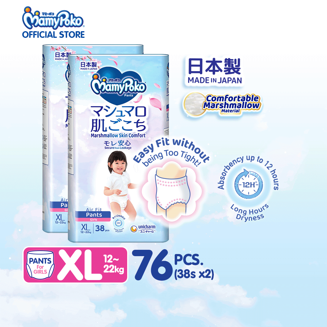 Mamypoko Marshmallow Skin Comfort Pants Disposable Baby Diaper for Girls - XL 38pcs - Set of 2