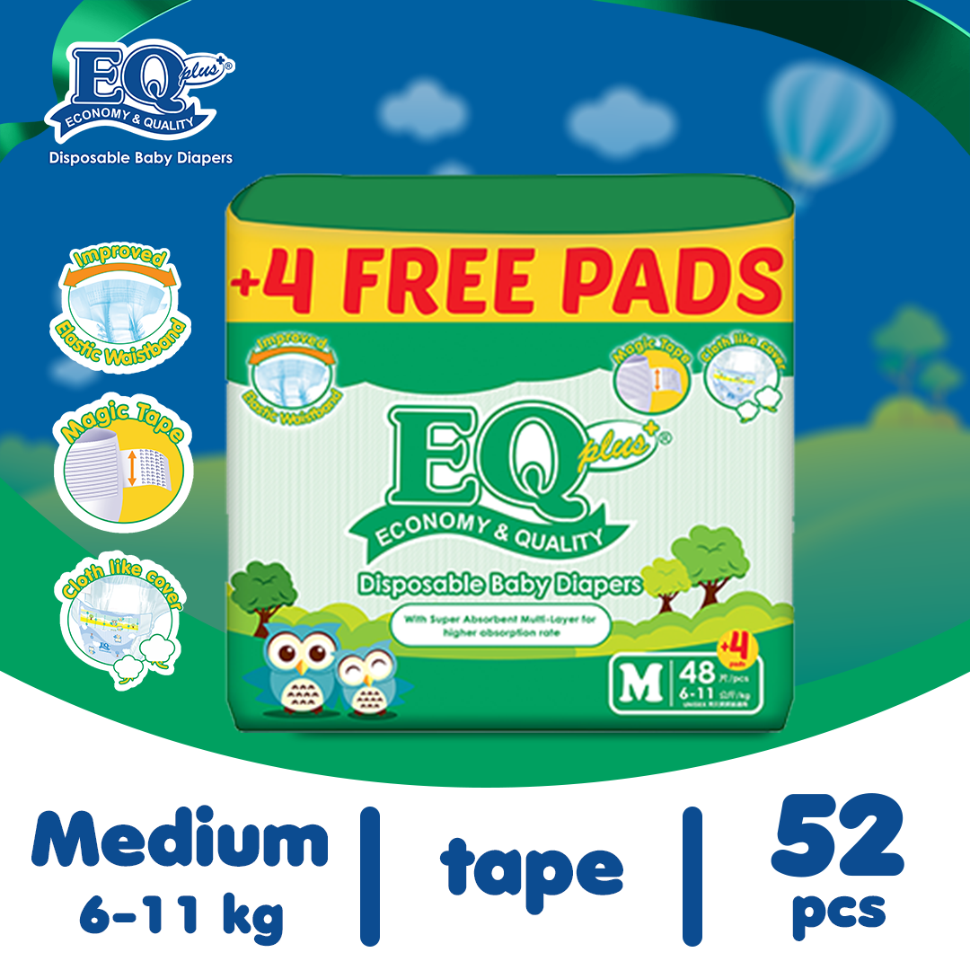 EQ Plus Jumbo Pack Medium (6-11 kg) - 52 pcs x 1 pack (52 pcs) - Tape Diaper