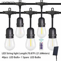 LIGHTINGGO 38FT LED Solar String Lights Outdoor Waterproof G40 Bulbs Patio Garden Garland Fairy Lights Party Wedding Decoration