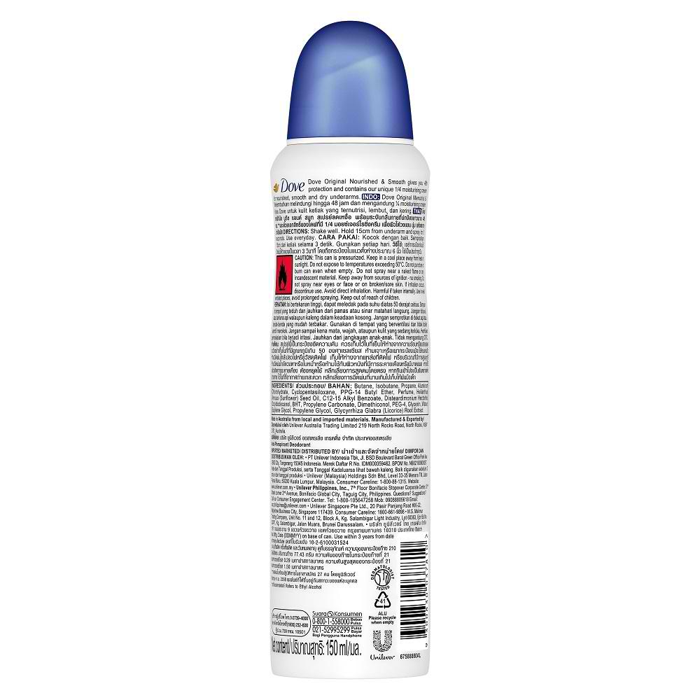 Dove Original Deodorant Spray 150ml Nourished and Smooth by Mavens