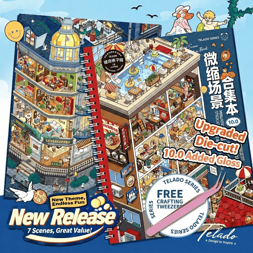 Telado 10.0 Upgraded Glossy DIY Scene Creator Sticker Book | Positioning Marks | 7 Miniature Scenes