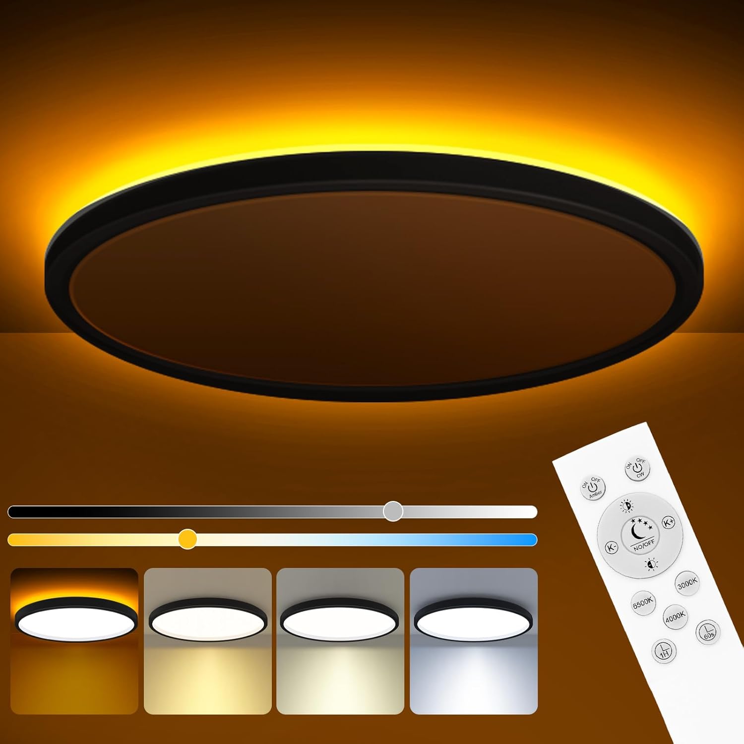 30CM/22CM LED Flush Mount Ceiling Light Fixture with Remote Control Nightlight 2000K Warm 3000K-6500K Adjustable Wired Low Profile Ceiling Lights for Bedroom
