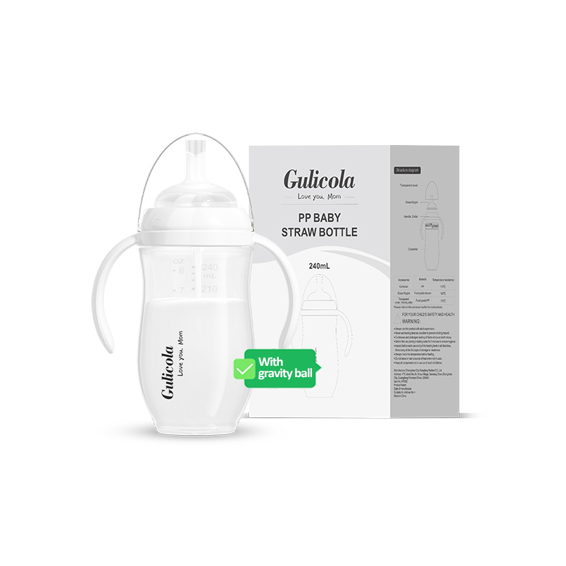 Gulicola PP 240ML Baby sippy cup With handle with Gravity BallWhite/Pink