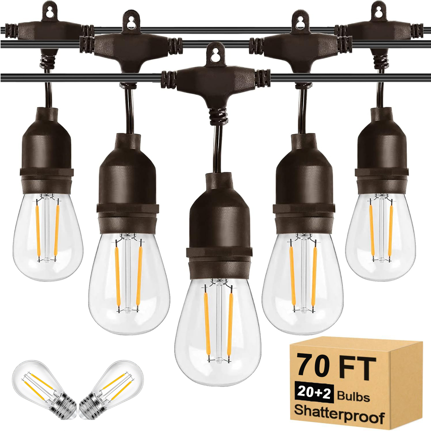 30m/20m/15m/10m LED String Lights Outdoor Lights Waterproof Christmas Lights 220V 2Watts Warm Light Outdoor Patio Fairy Lights for Outside Cafe Store Garden