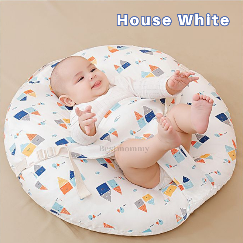 Mamy Poko Premium 15° Slope Anti-Spitting Baby Nursing Pillow with Adjustable Belt Cotton-Filled Newborn Feeding Cushion Comfortable Spine Support