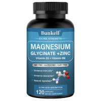 Bunkell Magnesium Glycine Capsules 500mg Dietary Supplement with Zinc Vitamin D3 and B6 - A magnesium supplement for maximum absorption helping with sleep relieving leg cramps and relaxing muscles.