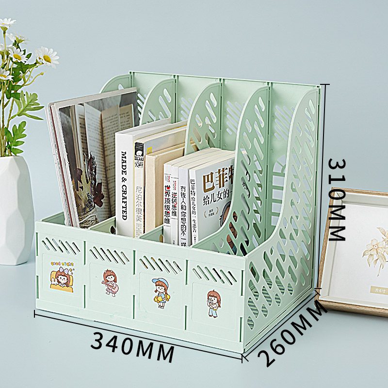 Four layer+pen holder plastic file rack/desktop storage file bar/file box reference rack Desk organizer free sticker /dongtian1105