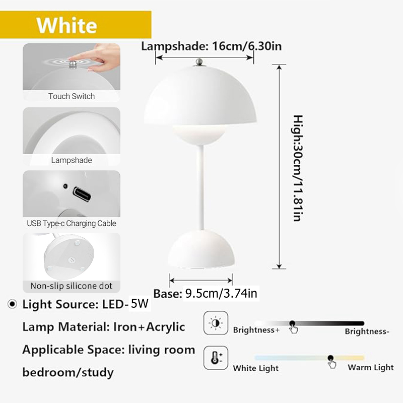 Recharageable Bedside Atmosphere Lamp Nordic Modern Study Table Light Portable Cordless Touch Control Desk
