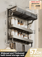 KORMES 3-Tier Bathroom Shelf Organizer - Stainless Steel Wall Mounted Towel Holder with No-Drill Design Space Saving Storage Rack for Towels Toiletries & Bathroom Essentials Three layers available (Modern CR Organizer Set)