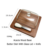 Keep Home Butter Dish with Glass Lid & Bamboo Tray & Knife Butter/Pastries Fresh Keeping Storage Box