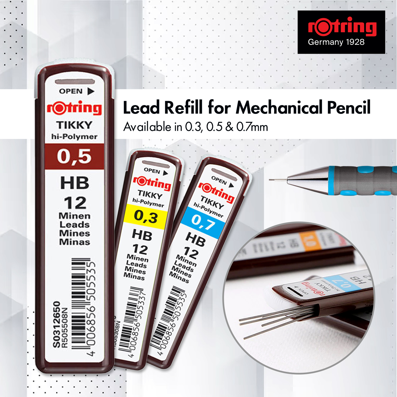 rOtring Spare Lead Refill for Mechanical Pencil - 0.3/0.5/07mm for Drawing Drafting College Students Architecture Engineering School Office