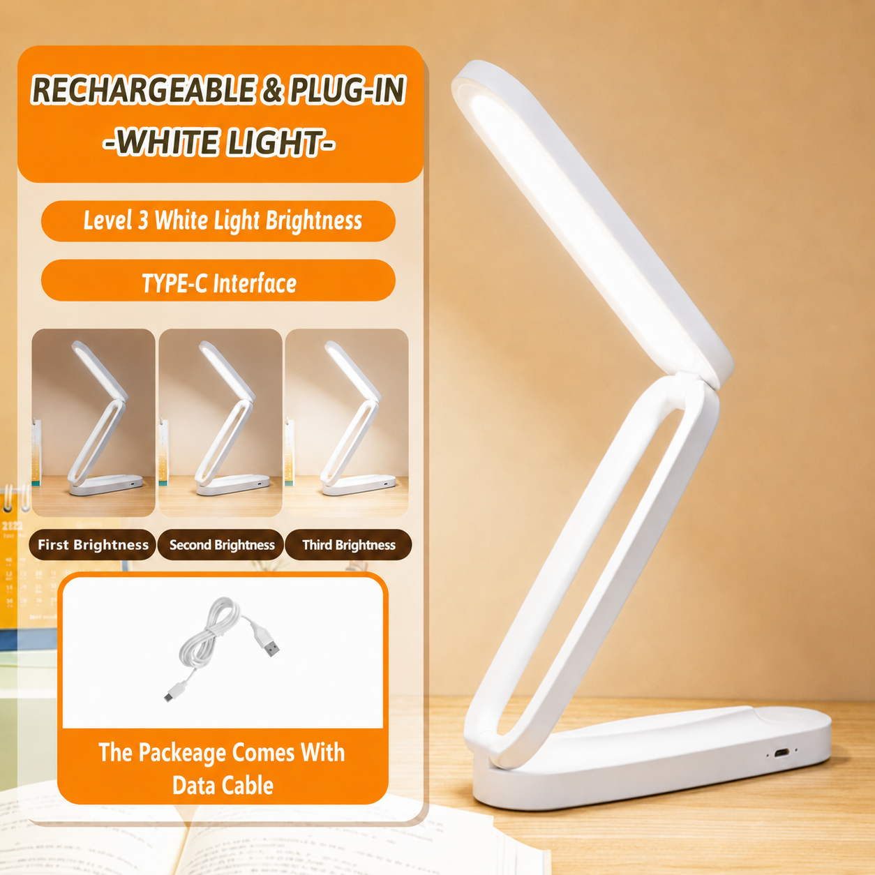 Goldstar Foldable Desk Lamp Dual Head LED Table Lamp Rechargeable Study Lamp Reading Light