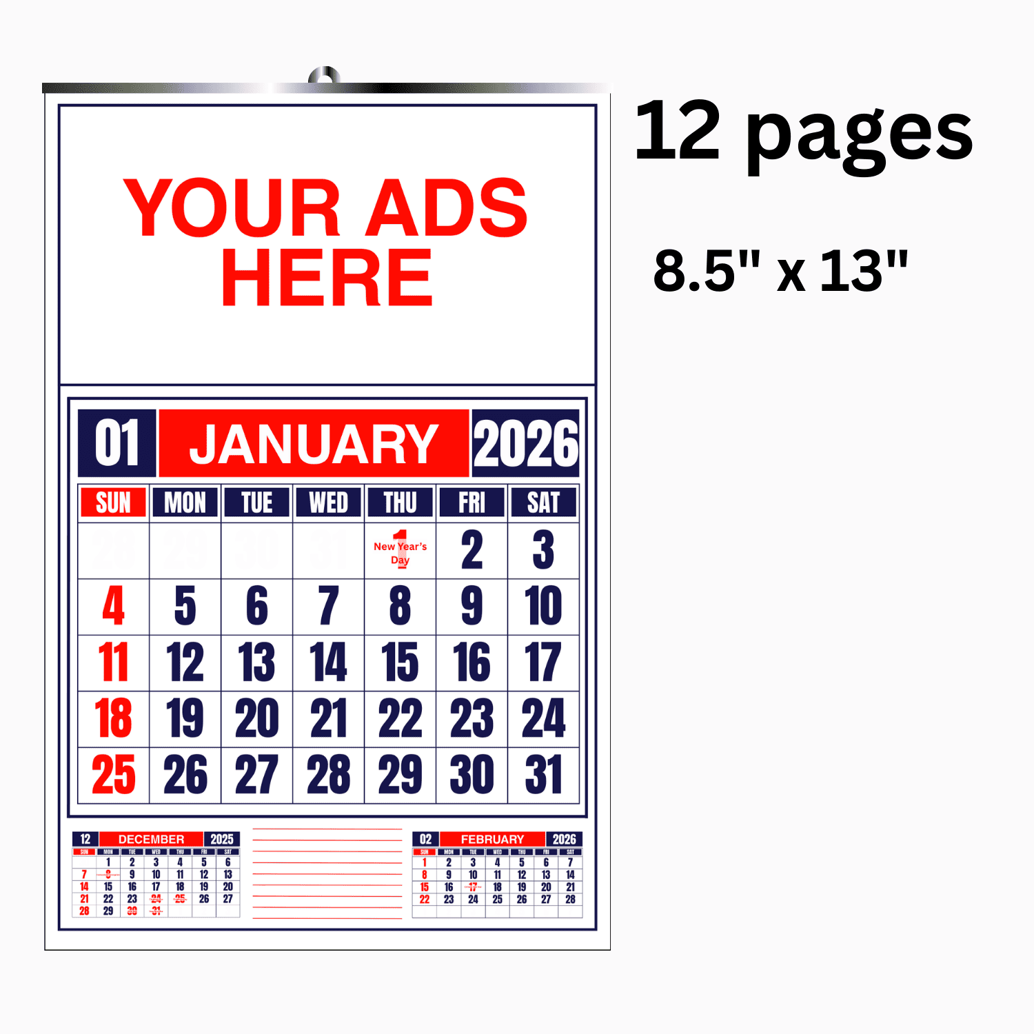 2026 Custom Commercial Calendar - Wall Calendar Business Promo Giveaway 6 pages 12 pages