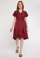 Krizia Puff Sleeve Wrap Flounce Hem Dress