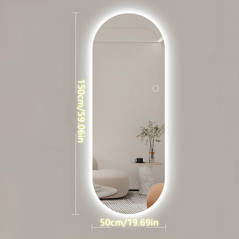 Oval Full Body LED Smart Mirror Nordic Minimalist Style 3 Color Dimmable Illuminated Wall & Floor Mount Smart LED Dressing Mirror