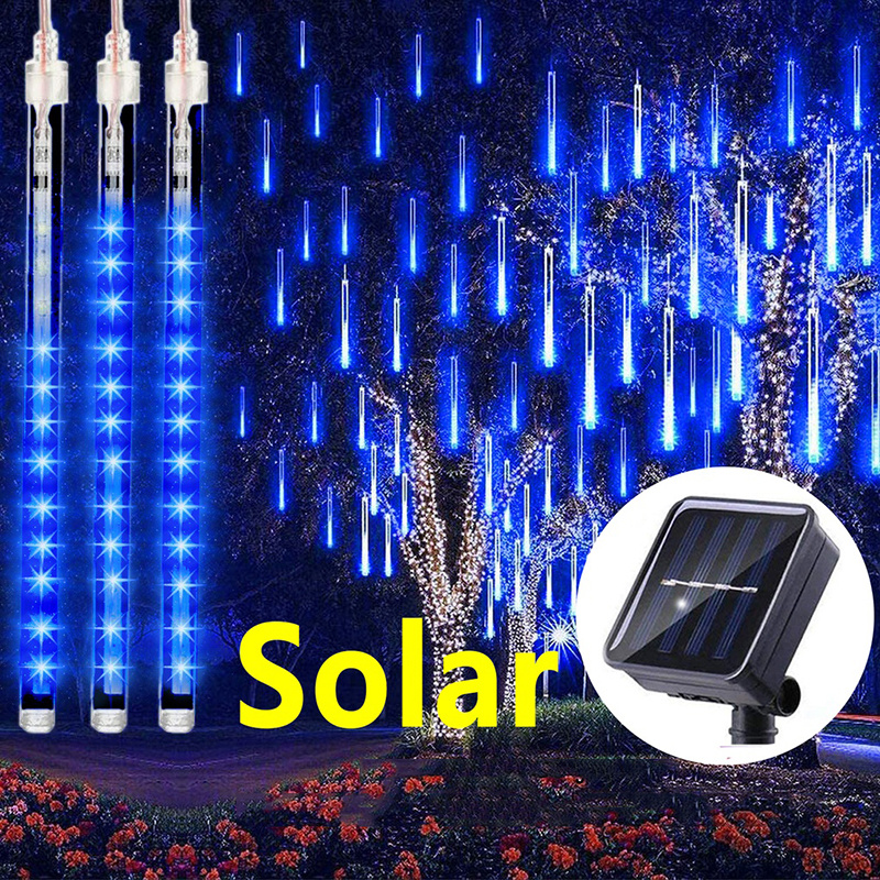【COD】220V solar/Plug in Meteor Shower Rain Lights Falling Raindrop Fairy String Light for Outdoor Garden Tree Indoor Home Party Decor