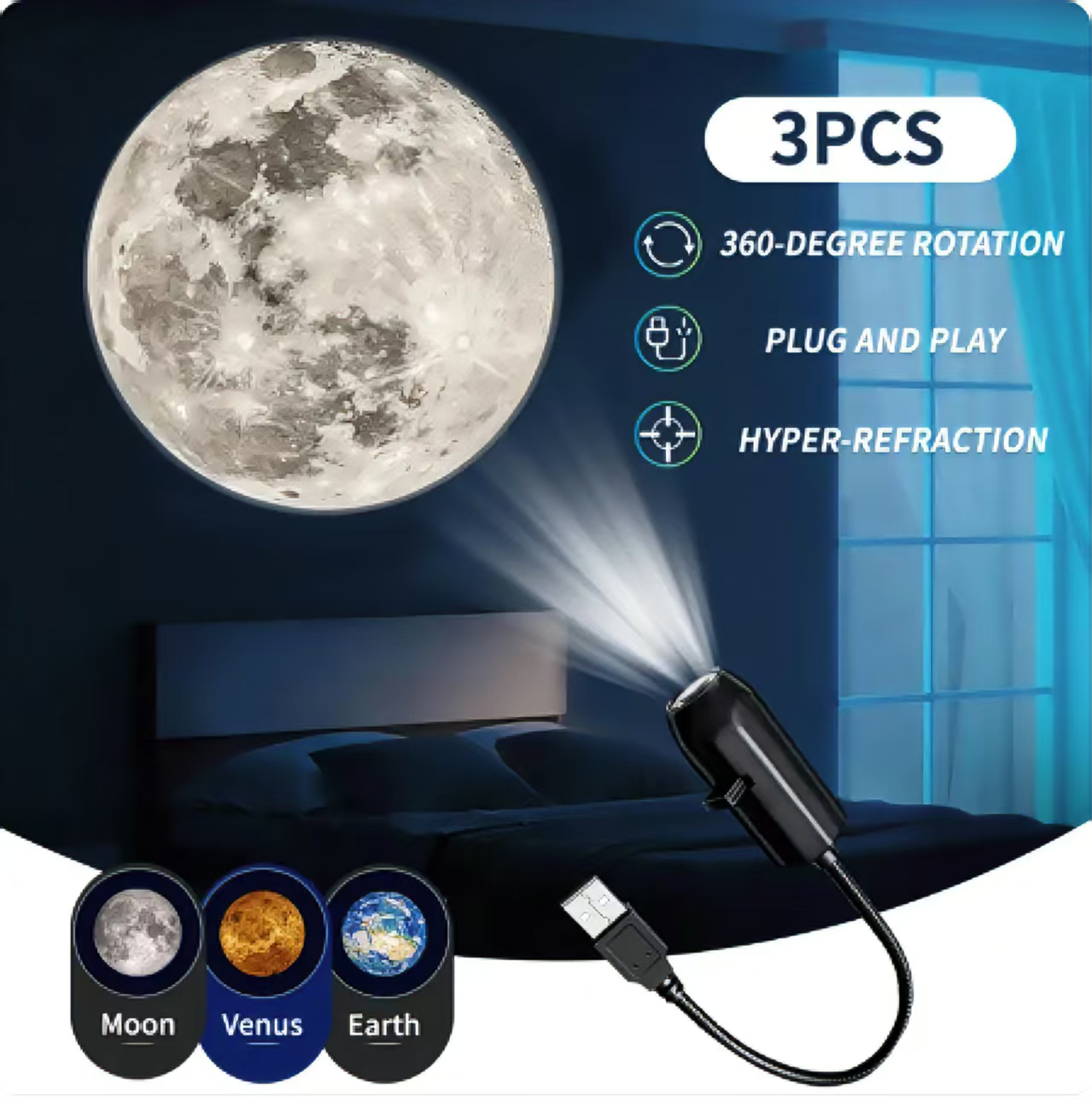 BODO 10 Pack Star Galaxy Projector Lamp Light Moon Lamp Bedroom Creative LED Night Light Atmosphere Light Rotatable LED Night