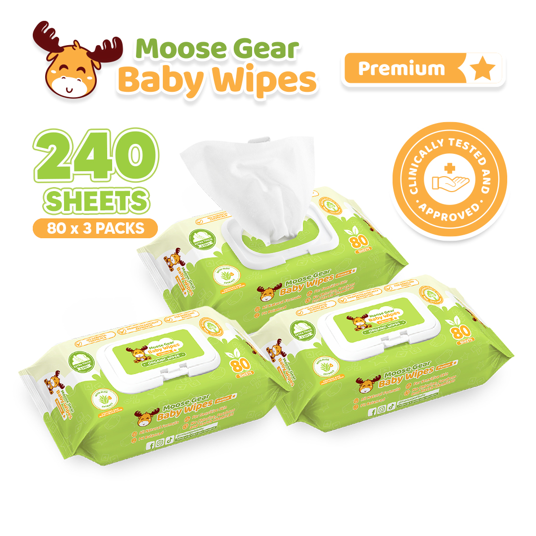 Moose Gear Baby Wipes Organic 240sheets 3PACKS w/ Aloe Extract Thick & Soft