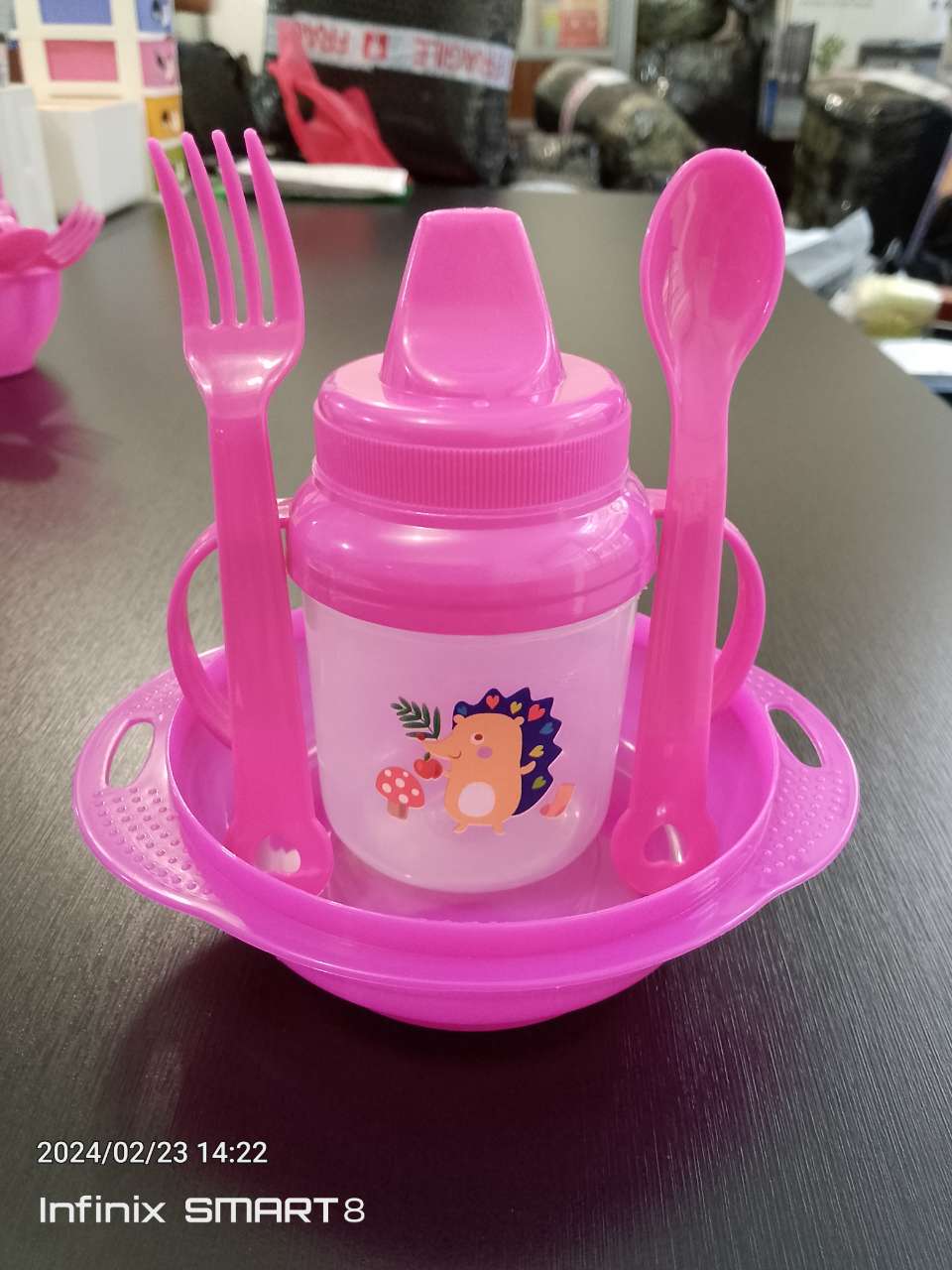 4-in-1 Baby Feeding Set with Training Cup Bowl Spoon & Fork - Unisex Plastic Feeding Kit for Babies
