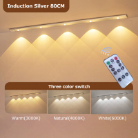 Vimite 30/60/80CM 3-Color Dimming Wireless Motion Sensor Kitchen Cabinet Light USB Rechargeable Ultra Thin Magnetic Wardrobe Lamp With Remote Control Led Cat Eye Light Strip Night Light for Room Closet Cupboard Shelve