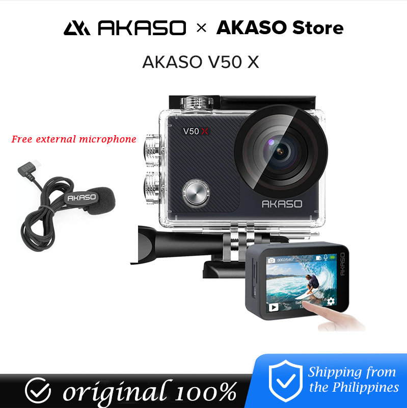 NEW-local stock】AKASO V50X 4K WiFi Action Camera Touch Screen Sports  Camcorder 4X Zoom 131ft Waterproof External Mic Remote Control