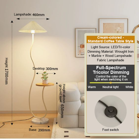 Pleated Floor Lamp with Storage Rack Integrated Living Room Sofa Coffee Table Lamp Nordic Minimalist Ambient Light