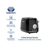 Daewoo 2-Slice Bread Toaster 815W Stainless Steel with 6 Browning Levels Defrost Reheat & Cancel