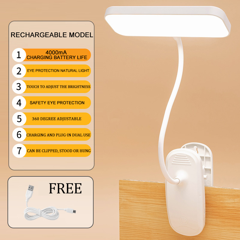 LED Desk Lamp Table Clip on Lamp Eye Protection 3 Modes Dimming Light LED 360° Flexible Gooseneck Arm Drafting lampshade