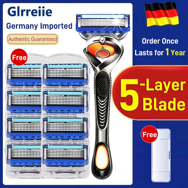 Gambar Usmartt Razor Set Razor Cutter Head Holder 5 Layers Razor 1 Razor Holder + 8 Blades Replacement Shaver Head Razor Set