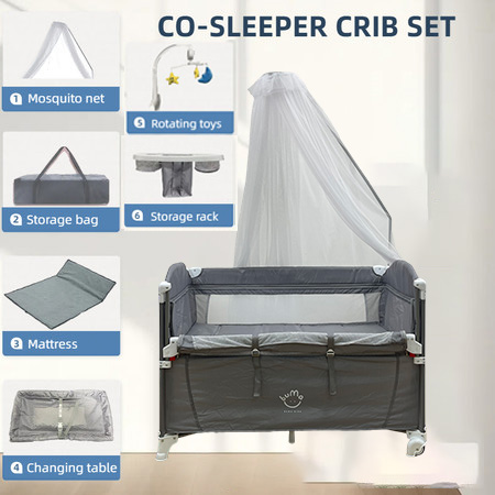 BABY Finn 5 in1 Multifunctional Co-Sleeper With Mosquito Net Toddler Baby Crib Folding Splice Bed Adjustable Height Infant Crib Cradle Bed