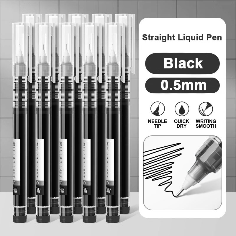 10/20/50Pcs Gel Pen Straight Liquid Pen 0.5mm Ballpen Set Neutral Quick-Drying Rollerball Sign Pen Big Capacity Ink Ballpen