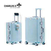 CHARLES X aluminum multifunctional suitcase 20/24 inches with charging port. Wet and dry separation lining. Can hold water cup holder. mobile phone storage rack Luggage